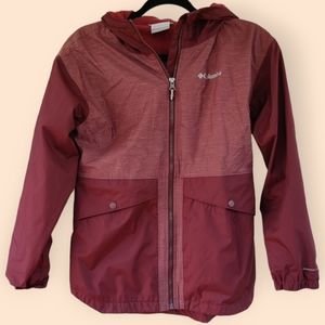 Girls Large Columbia Jacket Burgundy Red Windbreaker Fleece 14/16 Outdoor Camp